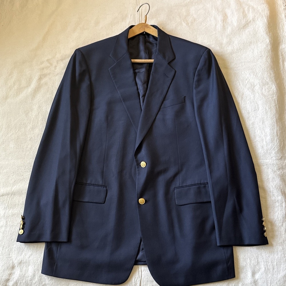 BROOKS BROTHERS Country Club Navy Gold Button Blazer 42L Loro Piana Super 120s